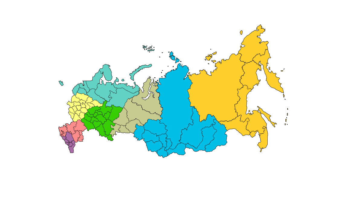 Контурная карта по федеральным округам