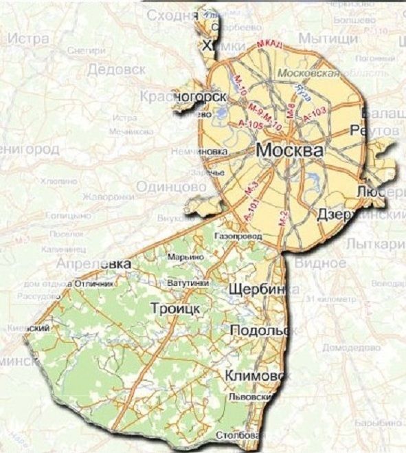 Какие города входят в состав москвы с московской пропиской карта